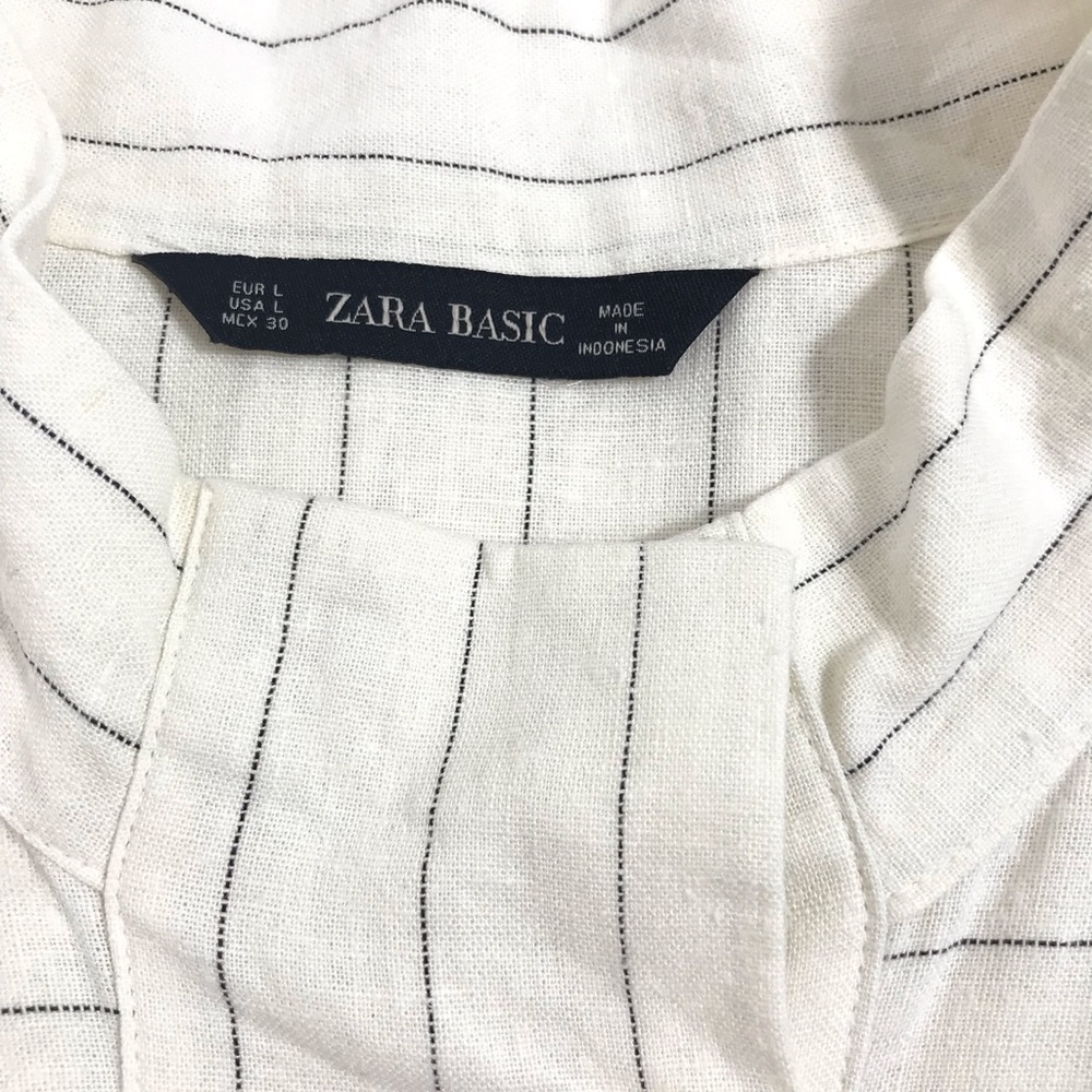 Zara Linen Shirt Dress - Midi Length - Cream with Stripes - Picture 6 of 7